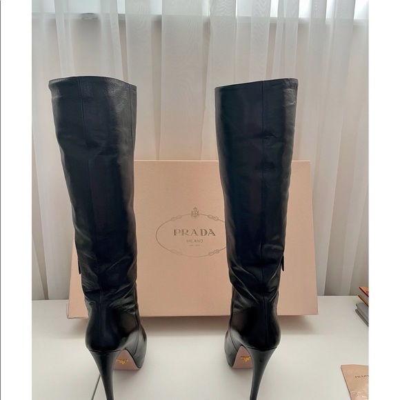 PRADA Soft Calf Leather High Heel Boots 39.5 - Picture 2 of 13